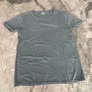 ZARA Short Sleeve Crew Neck T-Shirt Olive Green Size Large